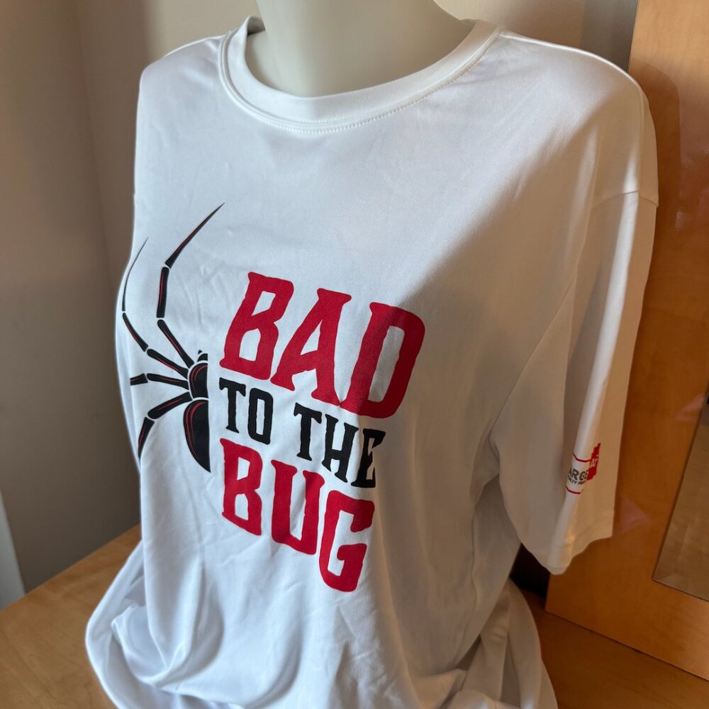 Comfy Sport-Tek Bad To The Bug White Red and Black Short Sleeve T-Shirt (Size L)
